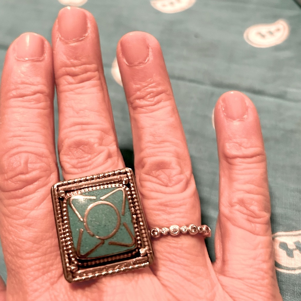Silver Square Gemstone Turquoise Ring - image 8